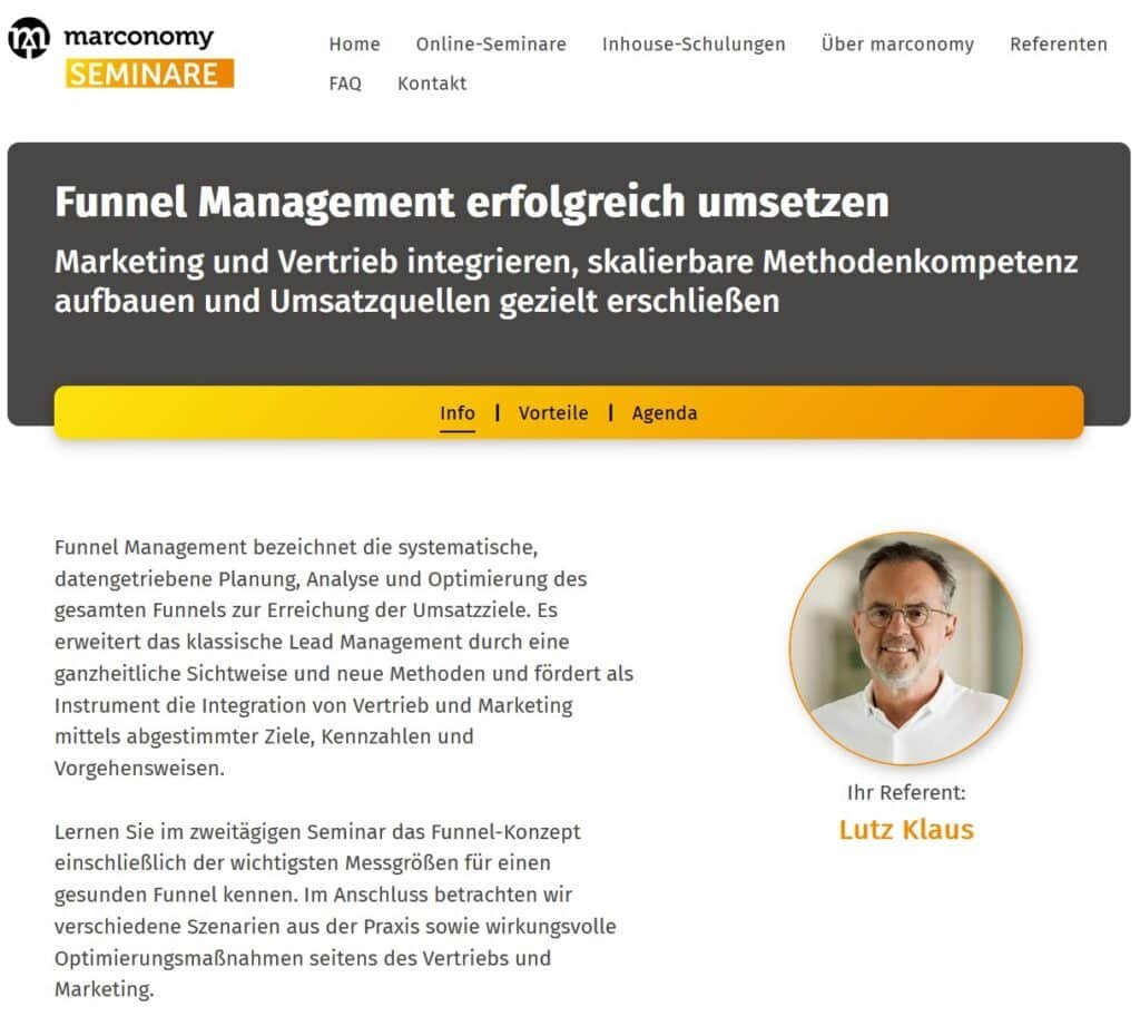 Funnel Management erfolgreich umsetzen - Kurs - Lutz Klaus - Marketing ROI Experts - Ihr Experte für B2B-Marketing